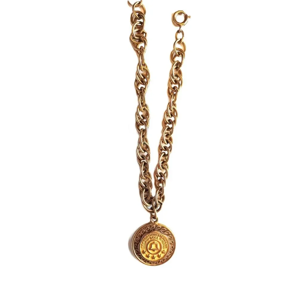 12K gold filled Northwestern Bell bracelet telephone company award medallion